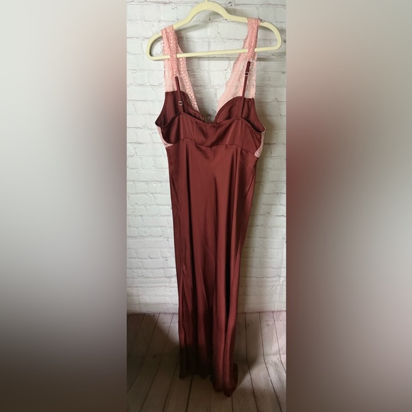 NWT Free People Sparkling Cider Slip Dress L Terra Cotta Satin Lace Maxi - Picture 6 of 10
